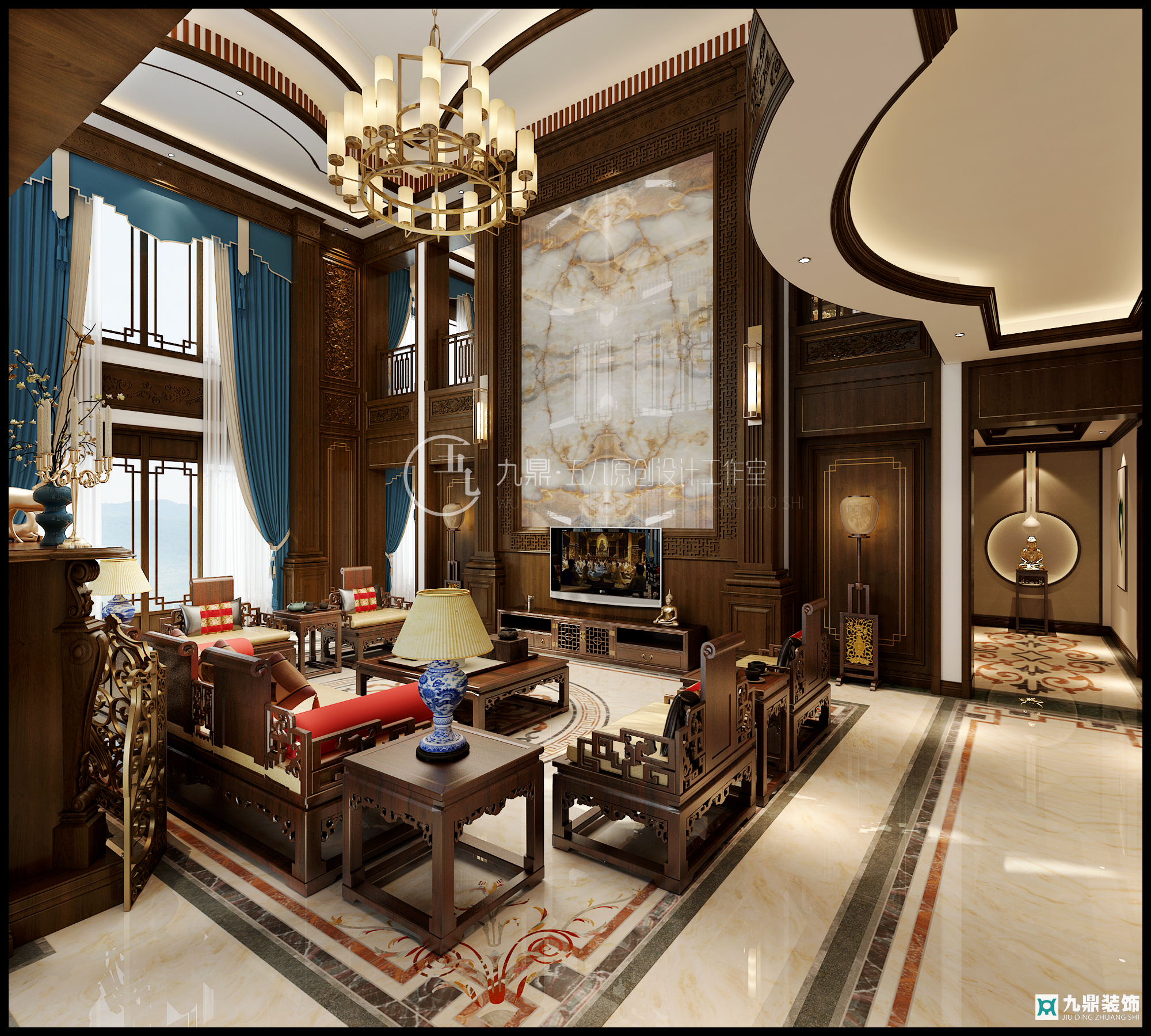 贵阳保利公园.郦池400平别墅装修设计中式风格