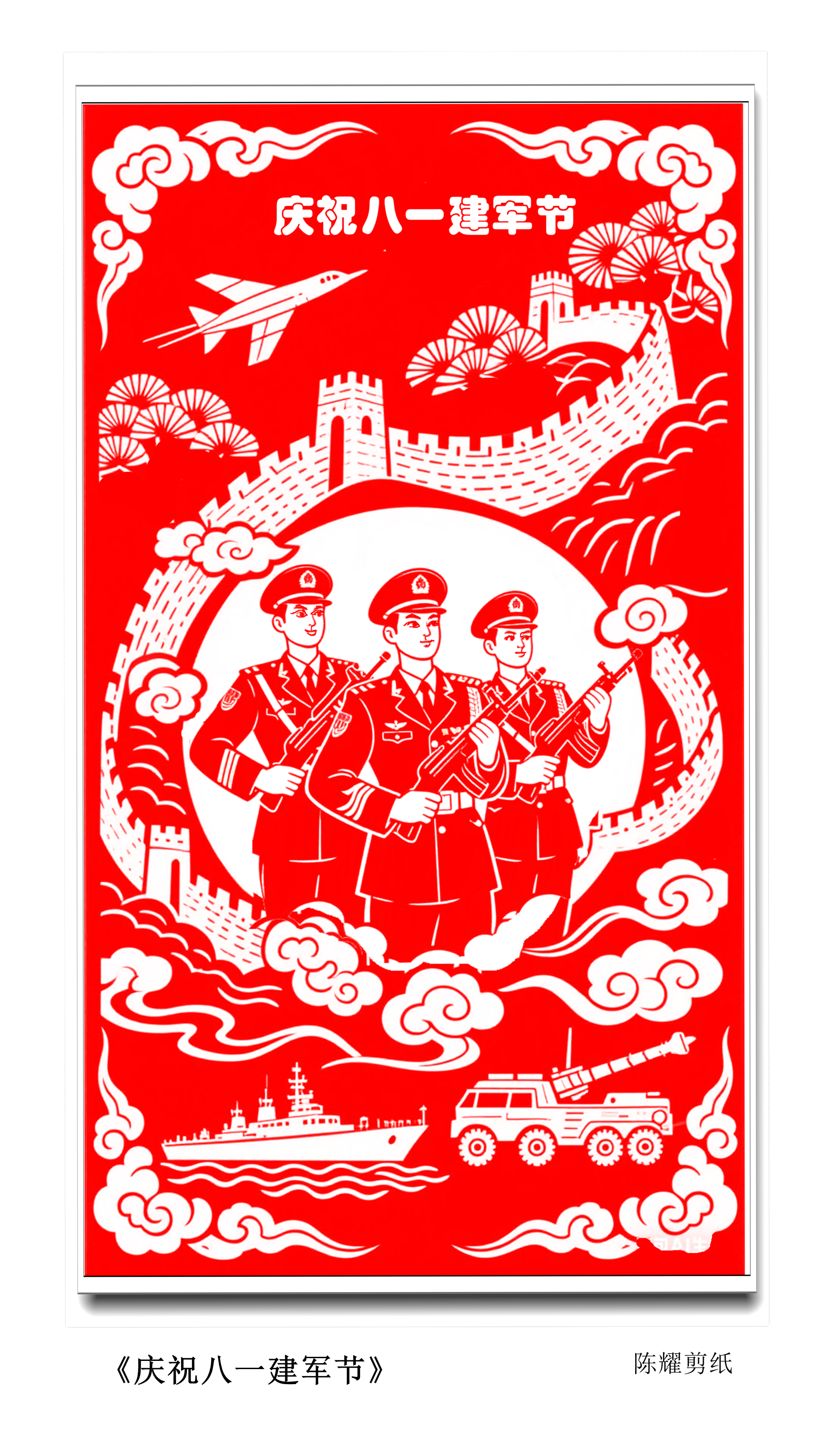 陈耀剪纸《庆祝八一建军节》