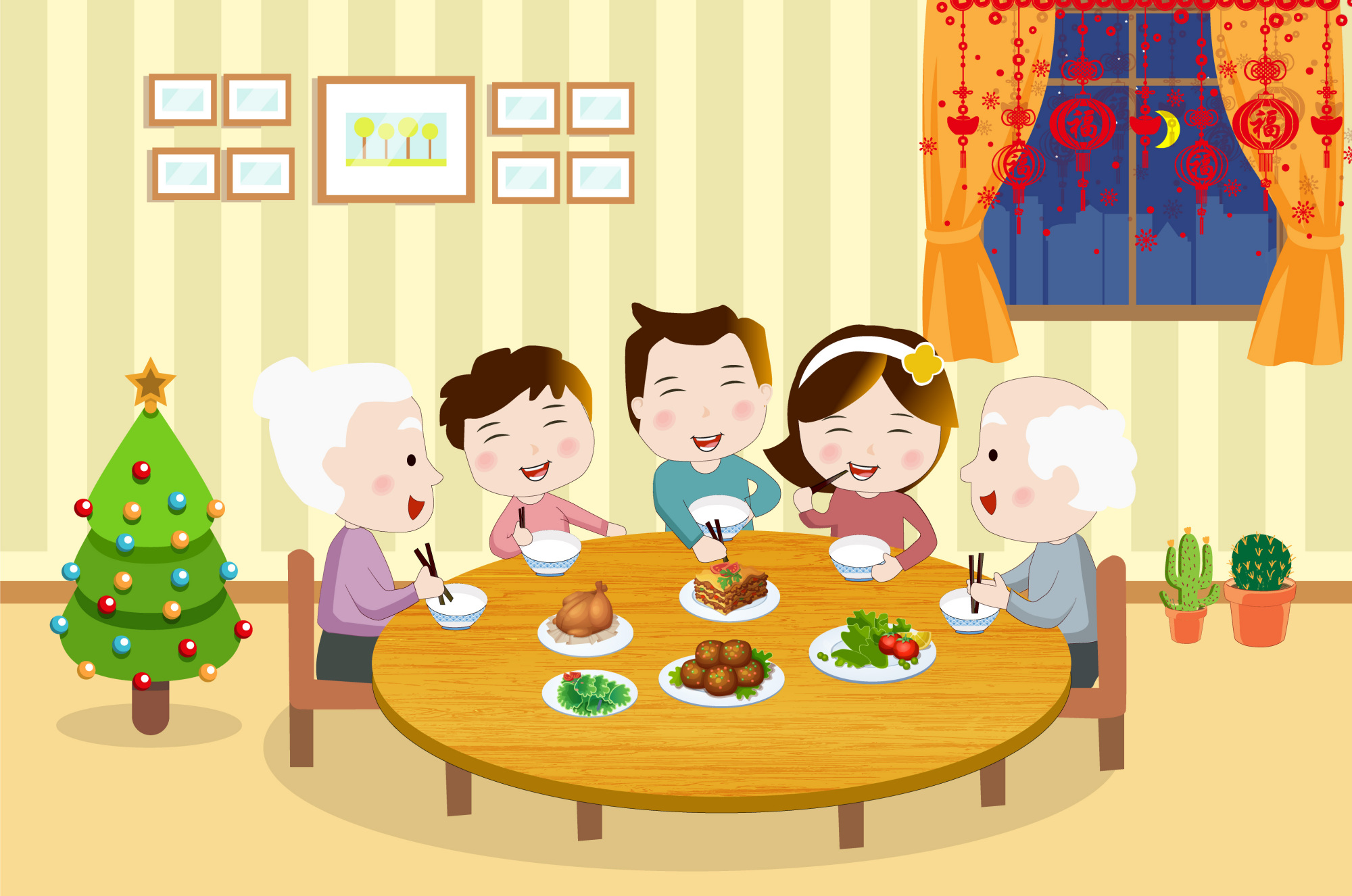 家人聚餐漫画图片