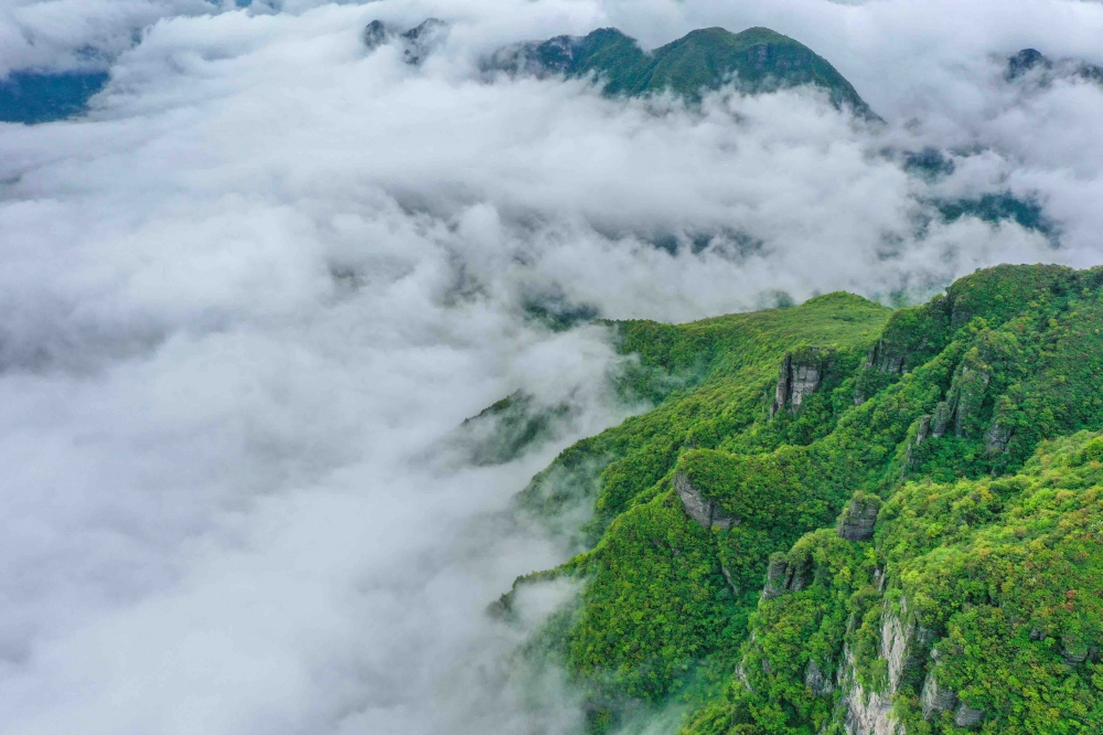 云雾缭绕青山,青山待披红装