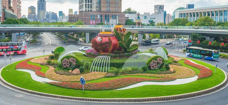 模纹花坛人民大道中隔离带花箱黄浦区主题景点与花箱本次花卉布置包括