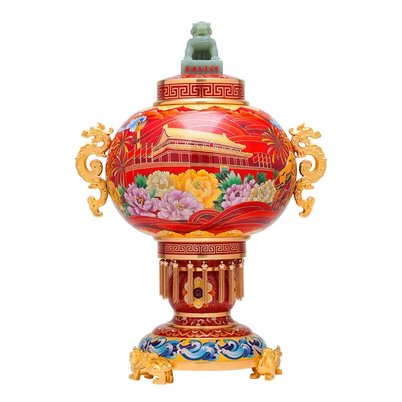 景泰蓝 玉雕之重器《盛世鸿运尊》(大红灯笼)全球首发