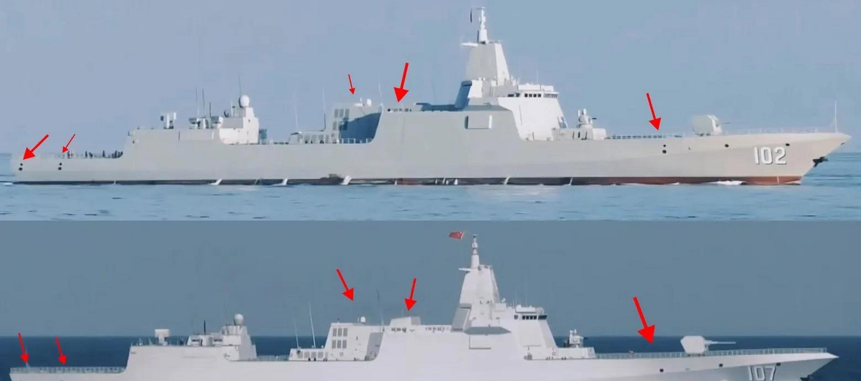 首批8艘055驱逐舰虽然同属第一批次,但在外形上还是有很大的不同.