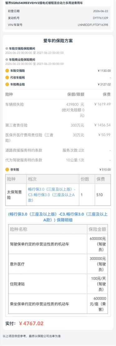 47万的智界V9买保险要花多少钱 博主晒单网友直呼没想到