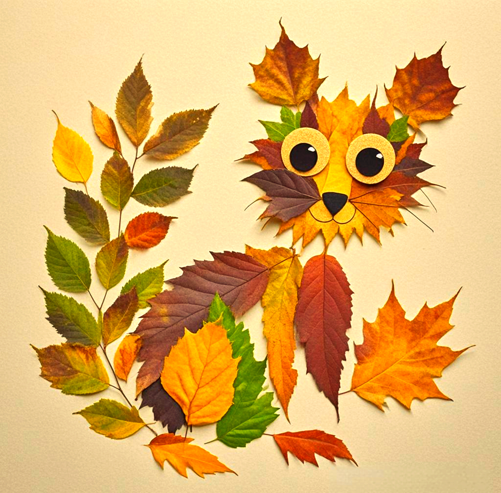 秋日树叶手工拼贴画,众多小动物系列,儿童创意绘画精选