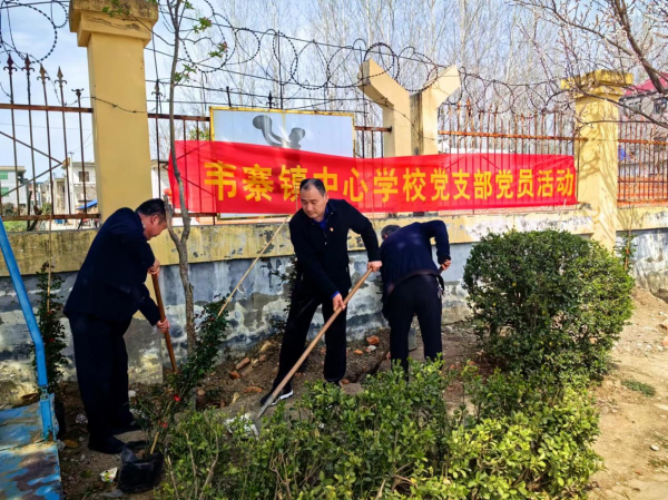 临泉县韦寨镇中心学校党支部开展"我为校园添新绿"主题植树活动