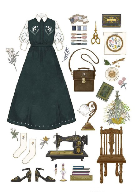 复古服饰手绘素材参考,vintage服饰插画第二弹