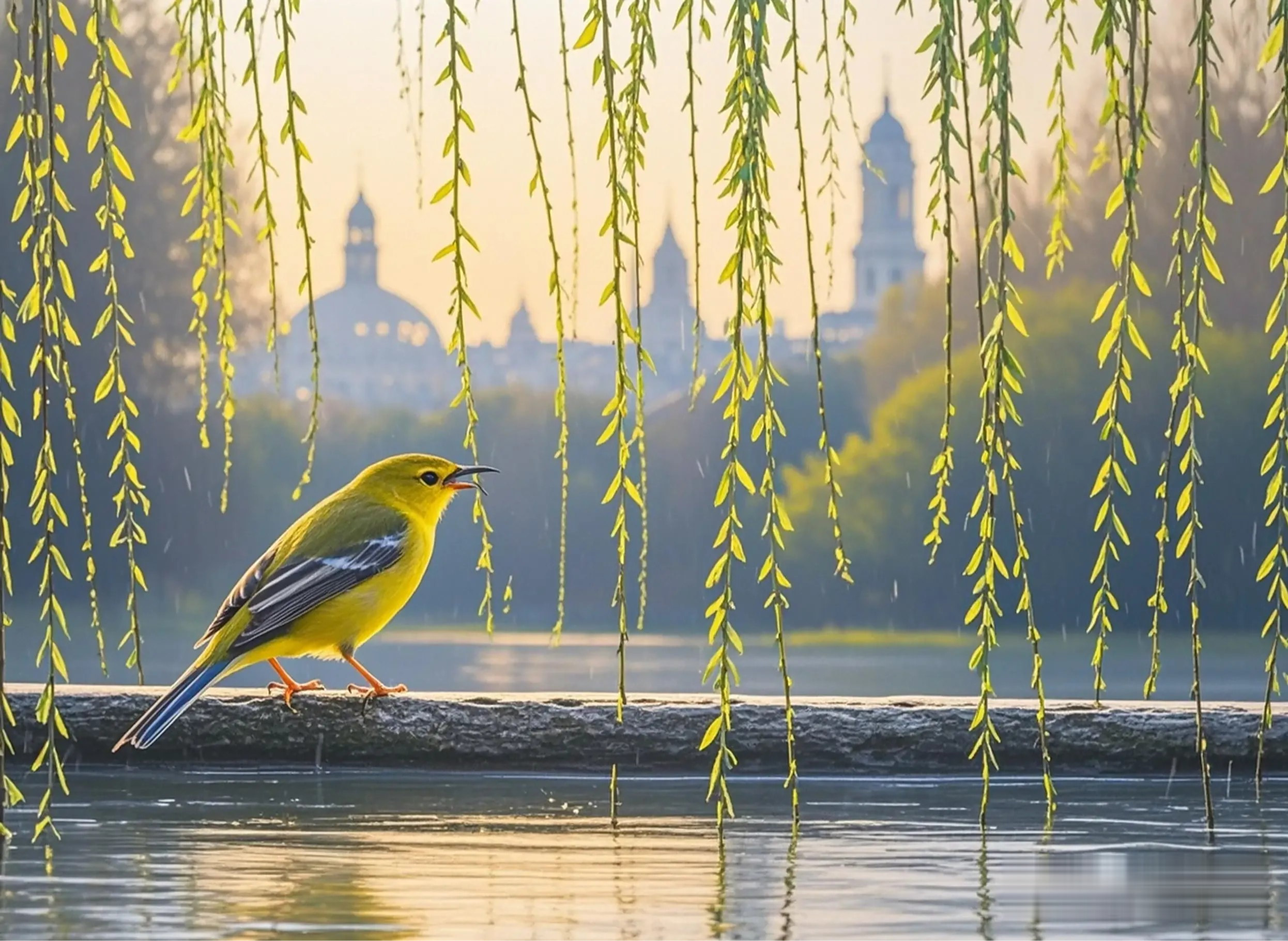 上联:雨润春堤莺语脆,邀您对下联