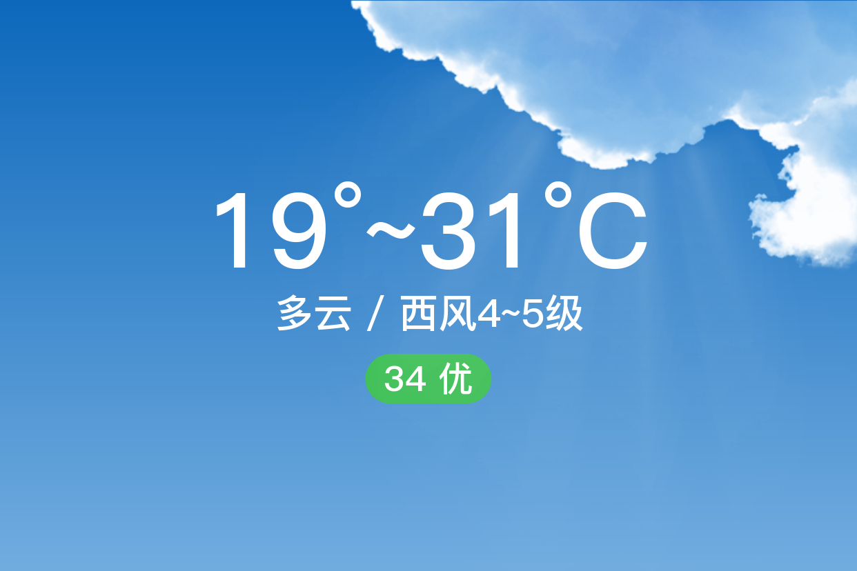 「兴安盟扎赉特」6/21,多云,19~31℃,西风4~5级,空气质量优