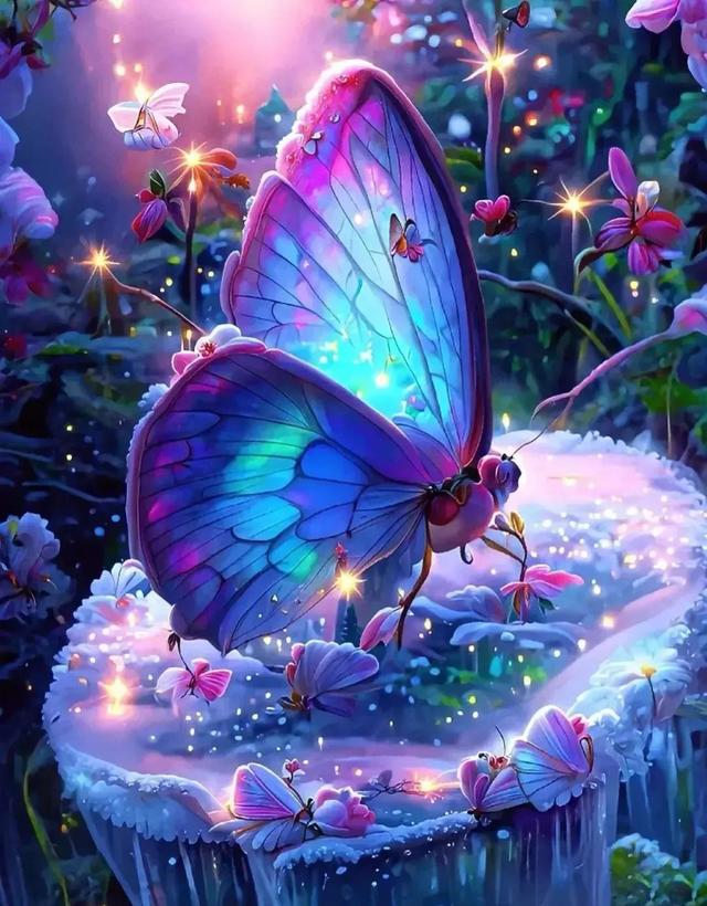 唯美图片〡梦幻蝴蝶,晚霞温柔,风也醉人