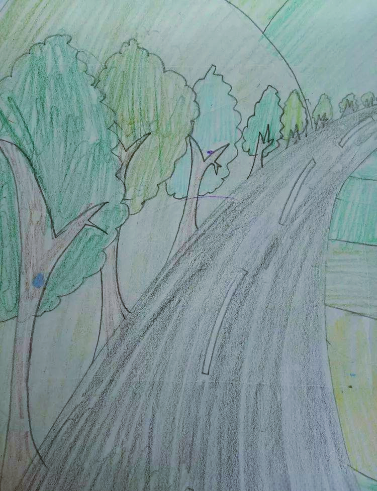 凤凰山总校五年级学生多幅绘画作业展示《景物的近大远小》