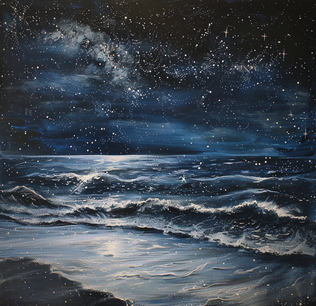 星海之梦:夜晚星空与大海的交融,点亮你的梦幻世界!