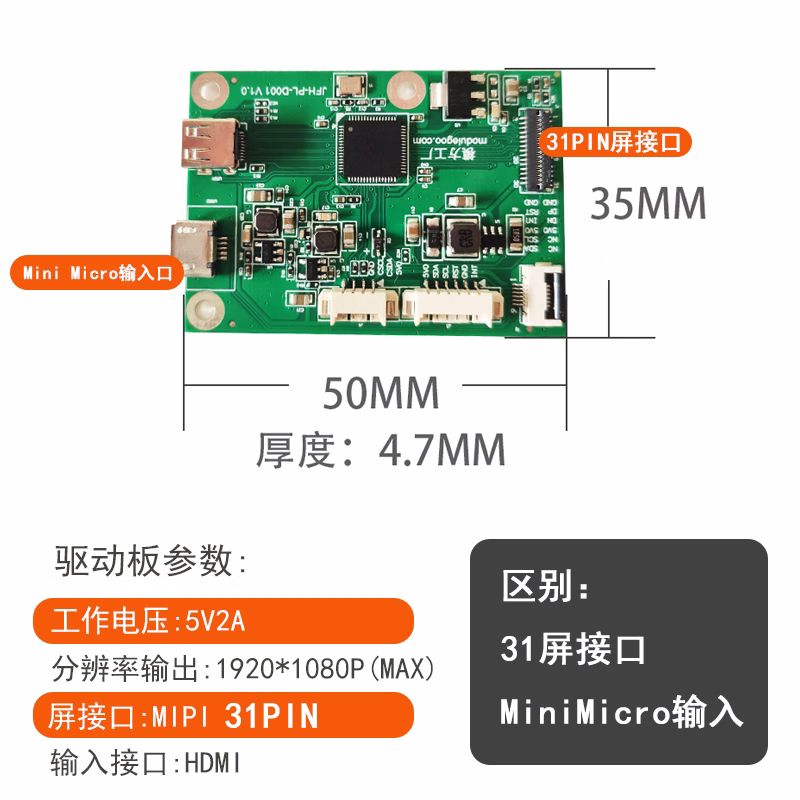 hdmi转mipi屏驱动板信号转接板30/31p针平板8寸显示屏液晶触摸屏