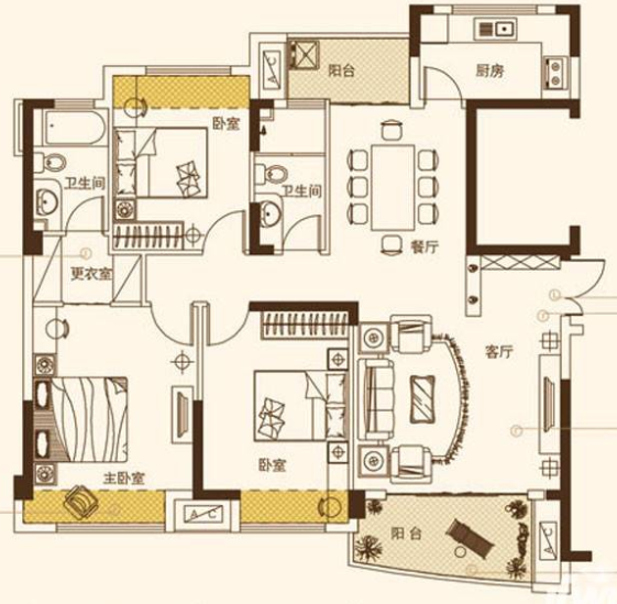 126平方三室两厅户型图图片