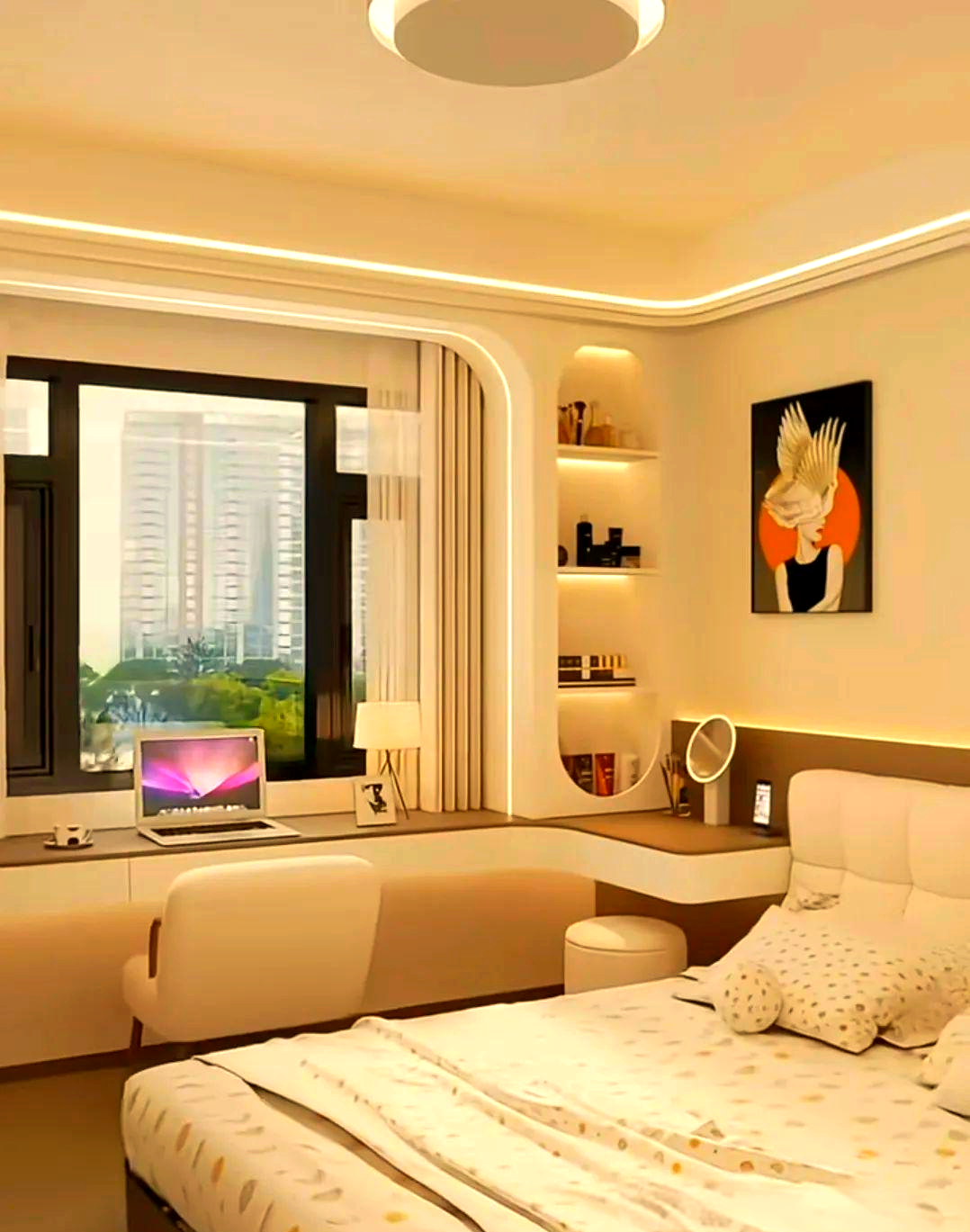 首先登场的是现代简约风格的悬浮式飘窗