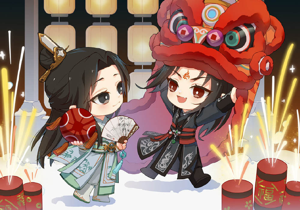 墨家三部曲的新年贺图,渣反终于营业,忘羡岁月静好,花怜的霸气