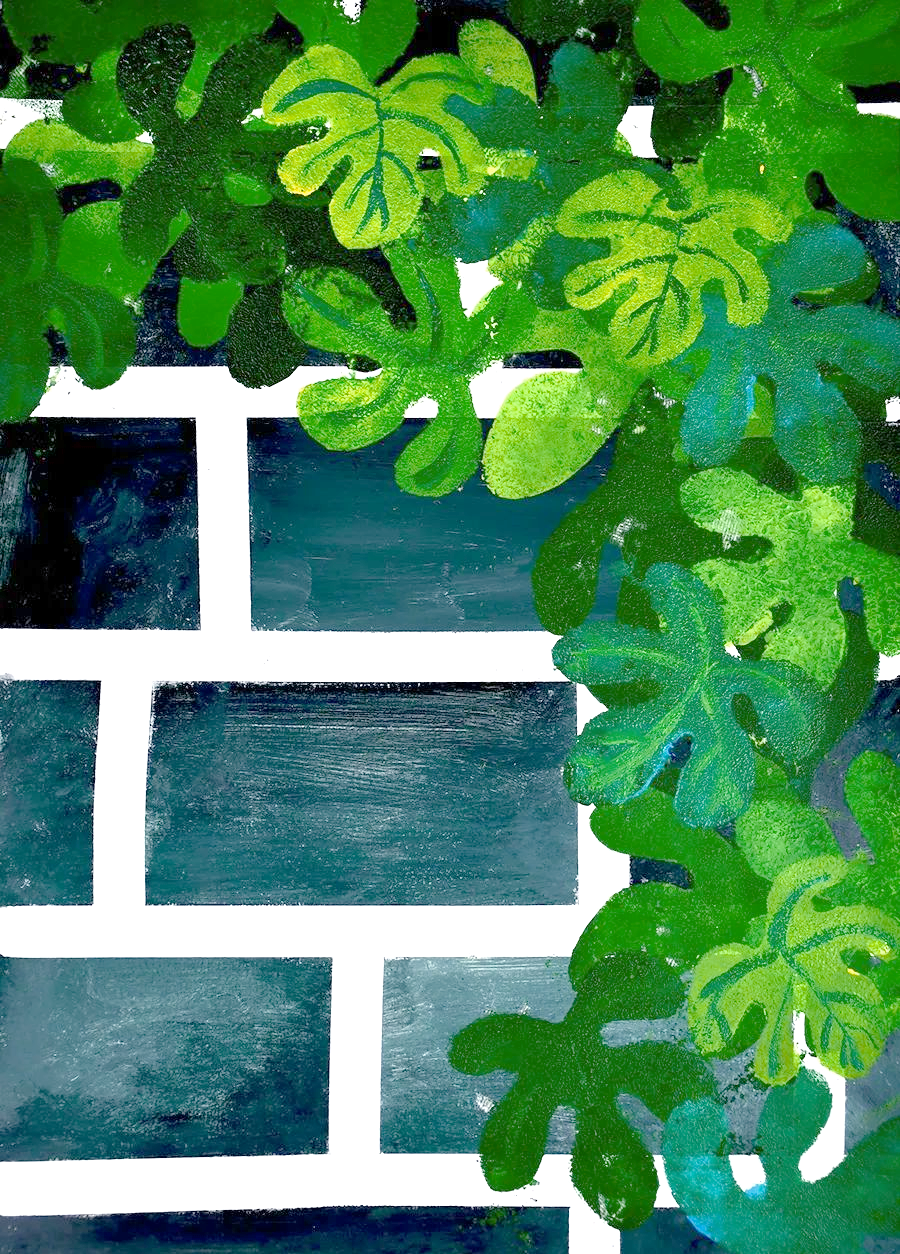 接下来,我们取出浅绿色的卡纸,精心剪裁出苦瓜的形状,并粘贴在画面的