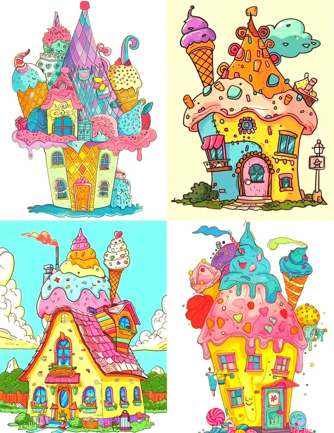 少儿美术作品:冰淇淋房子的梦幻之旅