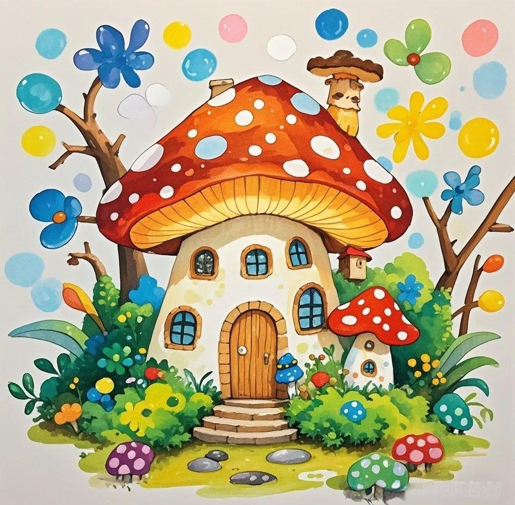 幼儿绘画素材:蘑菇小屋变身童话世界