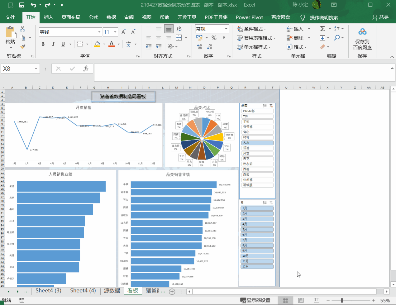 数据透视表动态图表看板,简单几步,你也可以制作高大上的看板