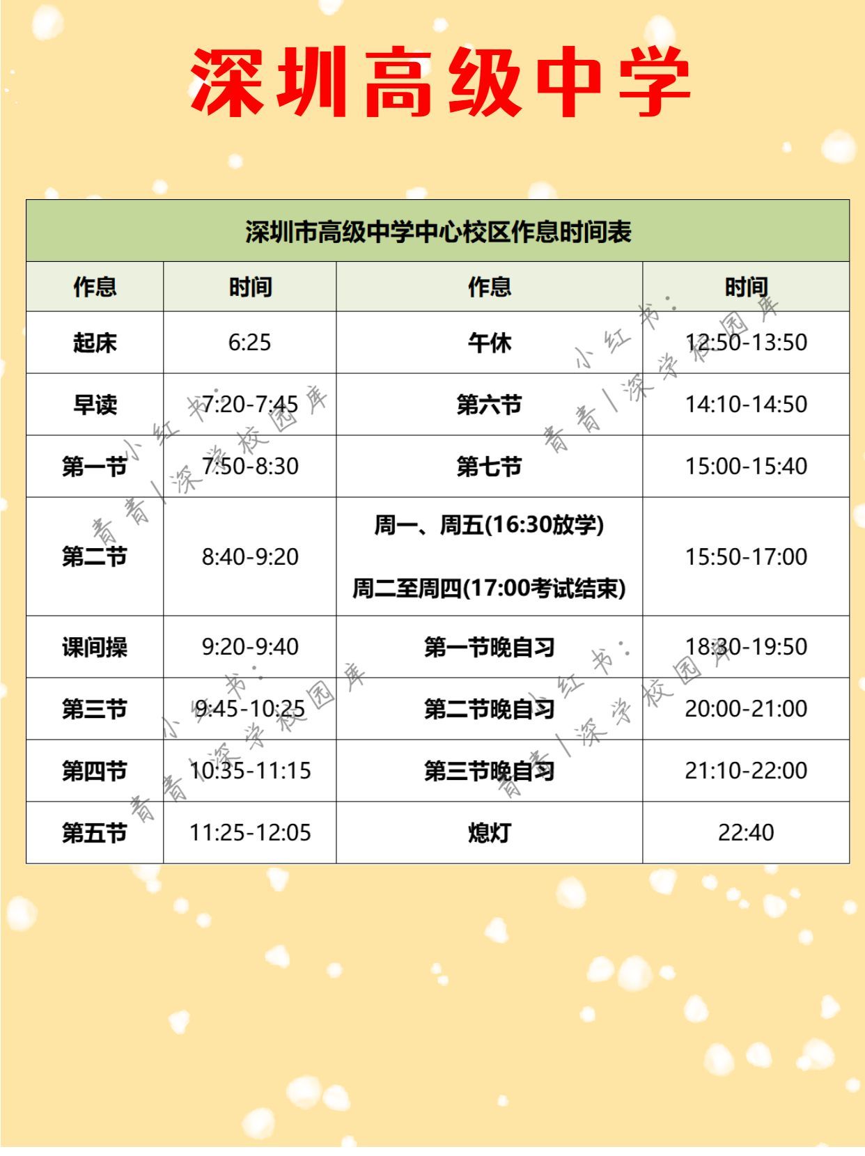 深圳"四大高中"作息时间表曝光!