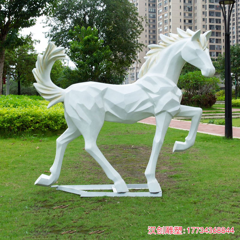 玻璃钢几何骏马 抽象马雕塑