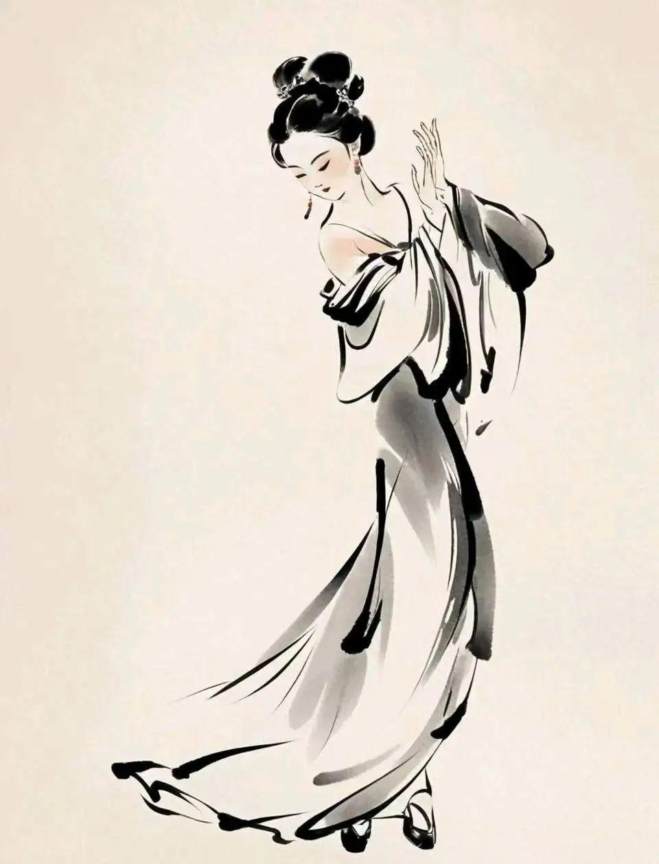 众多绝美极简水墨风美人图,展现古代女性温婉神韵