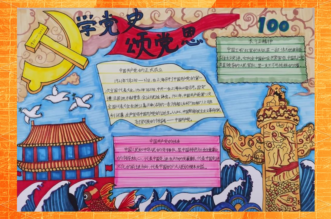 小朋友手抄报展示,庆祝党的百年历程