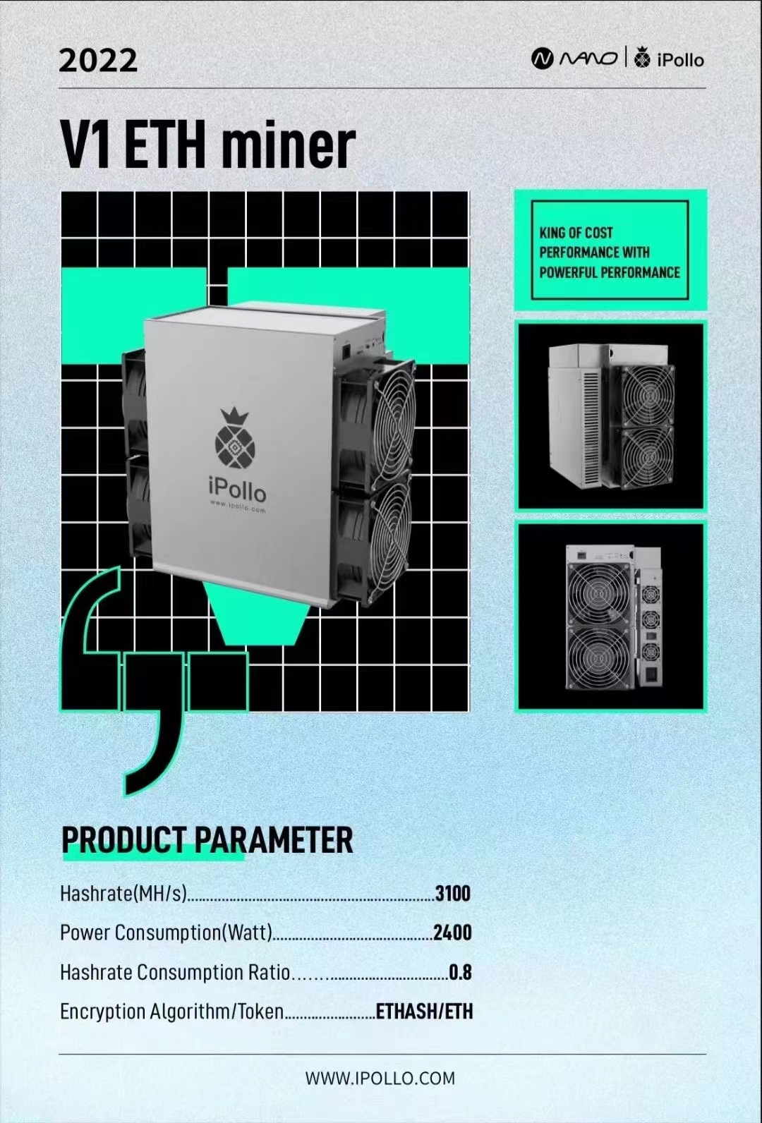 以太坊菠萝矿机菠萝v1mini280m-3100m超低功耗220w-2400w机器介绍