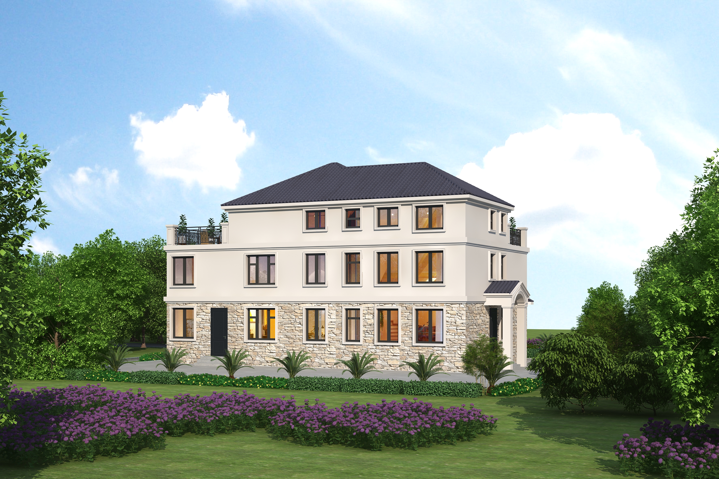 简欧三层住宅,文化砖墙更添复古氛围