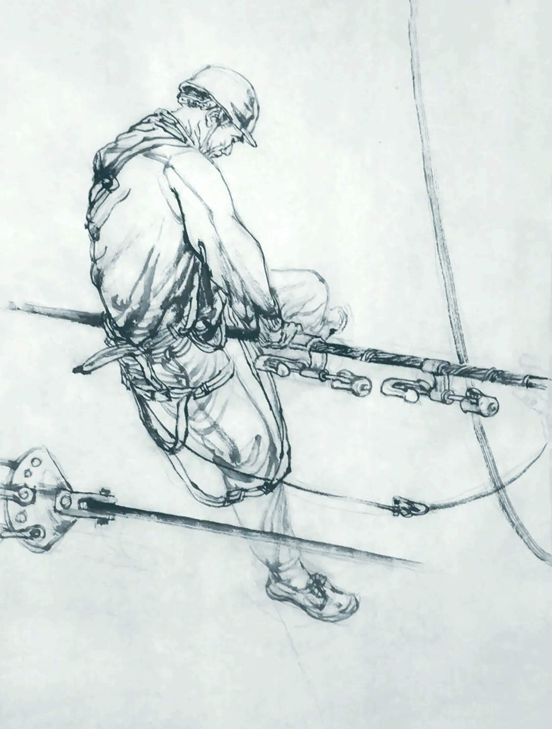 国画人物创作步骤详解:《高空作业的电力工人》与《凉山深处》