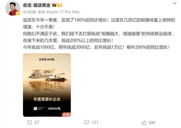 追觅CEO俞浩放豪言！3年冲击万亿 每年200%同比增长
