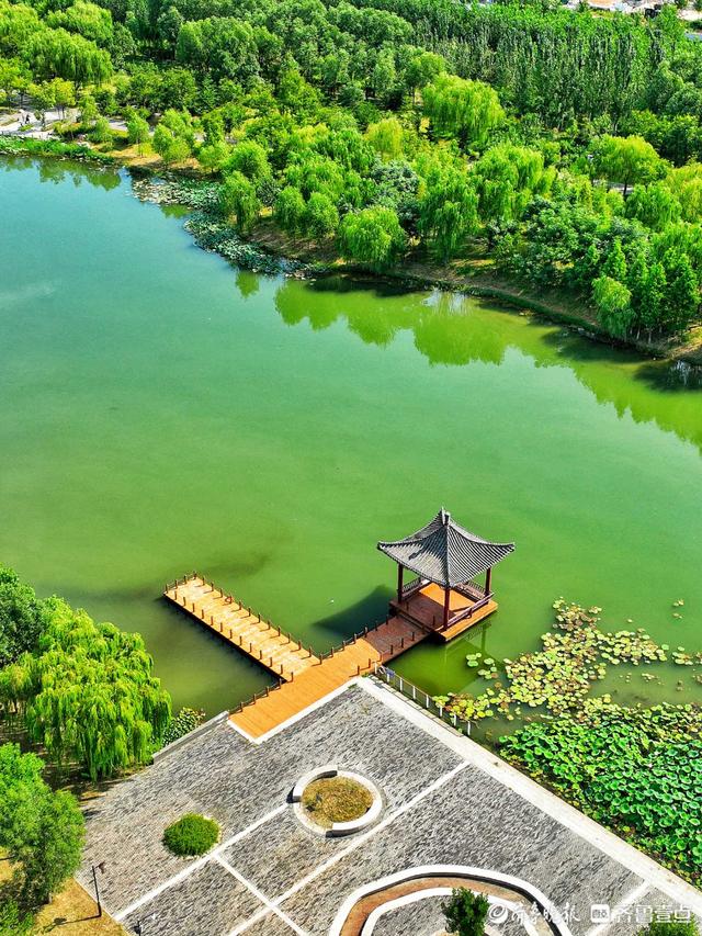 好景山东|航拍!济南章丘绣江河公园风景如画,仿佛置身江南水乡