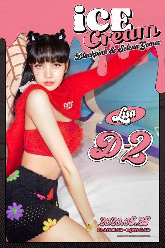 blackpink lisa《ice cream》预告海报"浪漫 性感"猫咪视觉效果