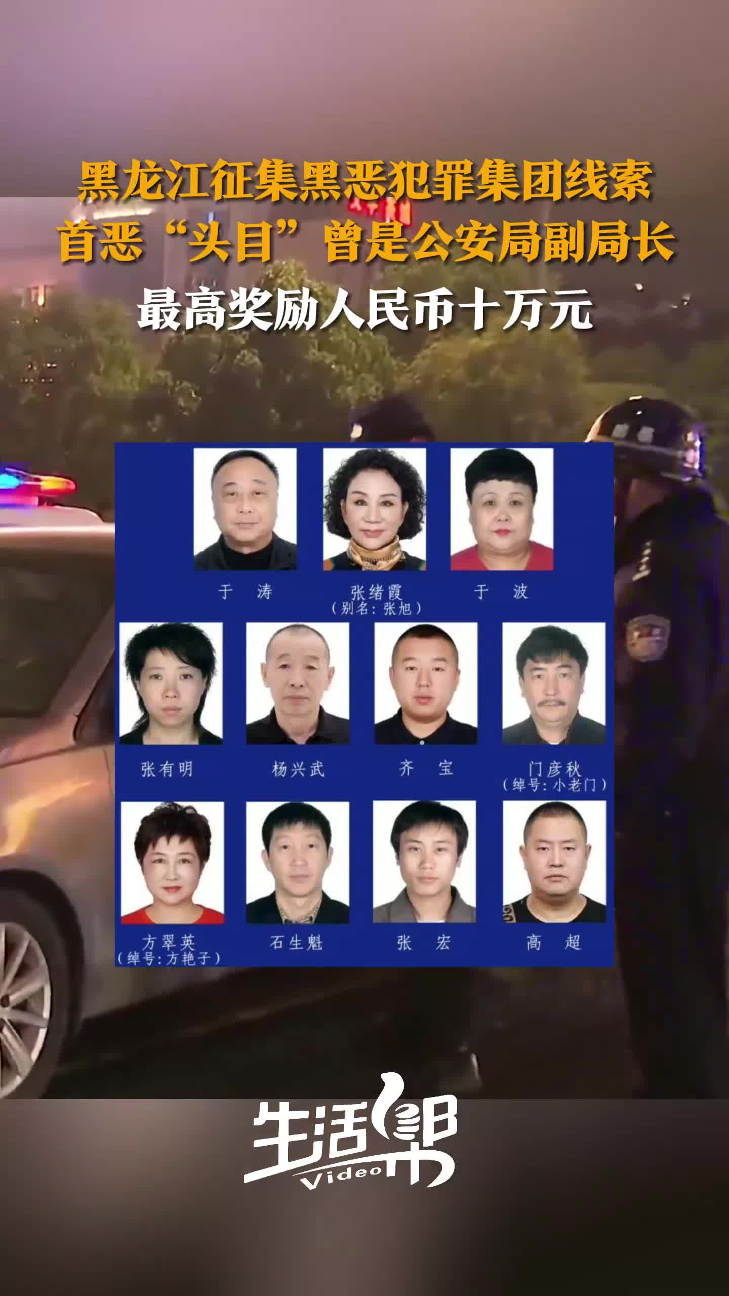 黑龙江征集黑恶犯罪集团线索 首恶"头目"曾是公安局副局长 最高奖励