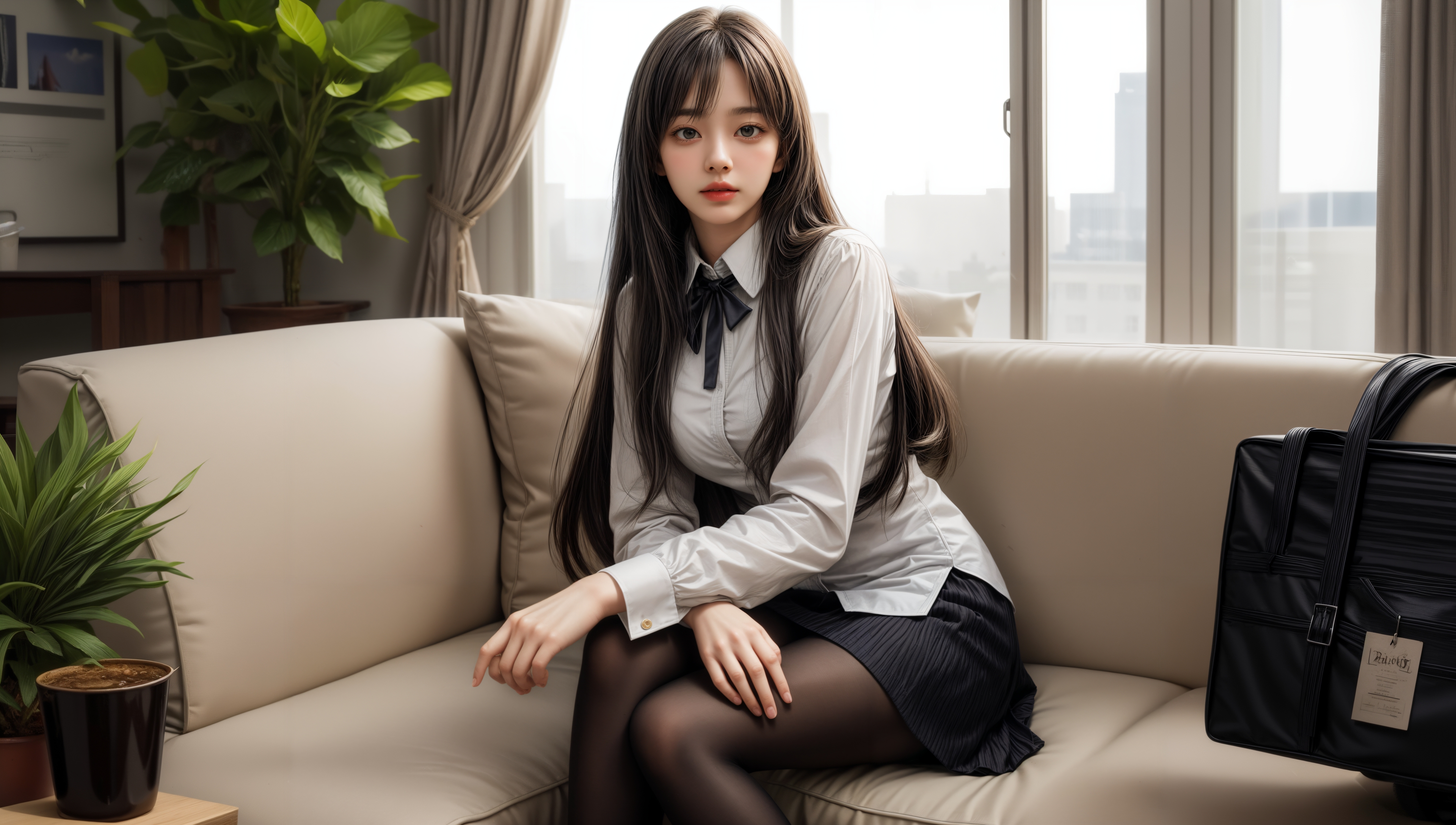 ai绘画职业装长发披肩的女神