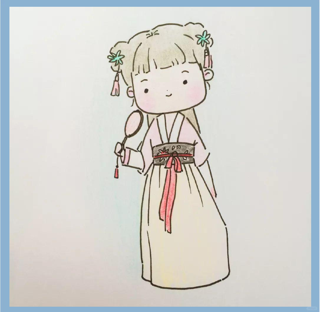 汉服与简笔画结合,传统与现代交融之美