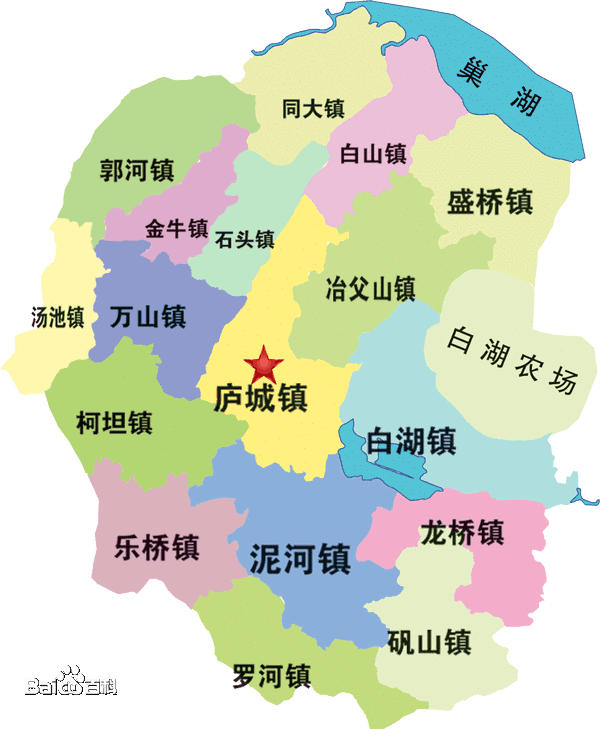 据庐江县人民政府官网显示,截止2021年6月10日,庐江县下辖有17个镇和1