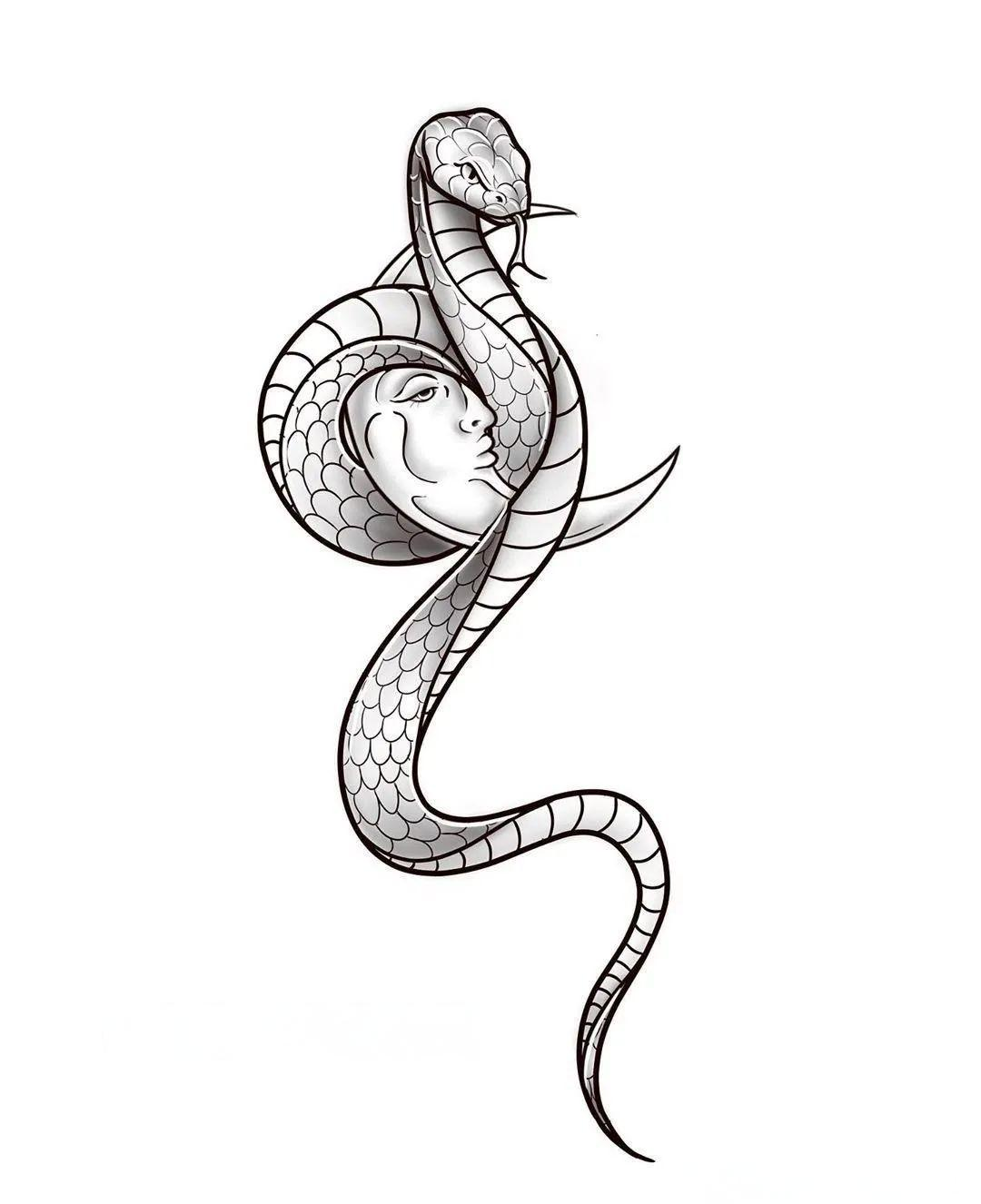蛇纹素材手稿集:蛇花线条设计集锦