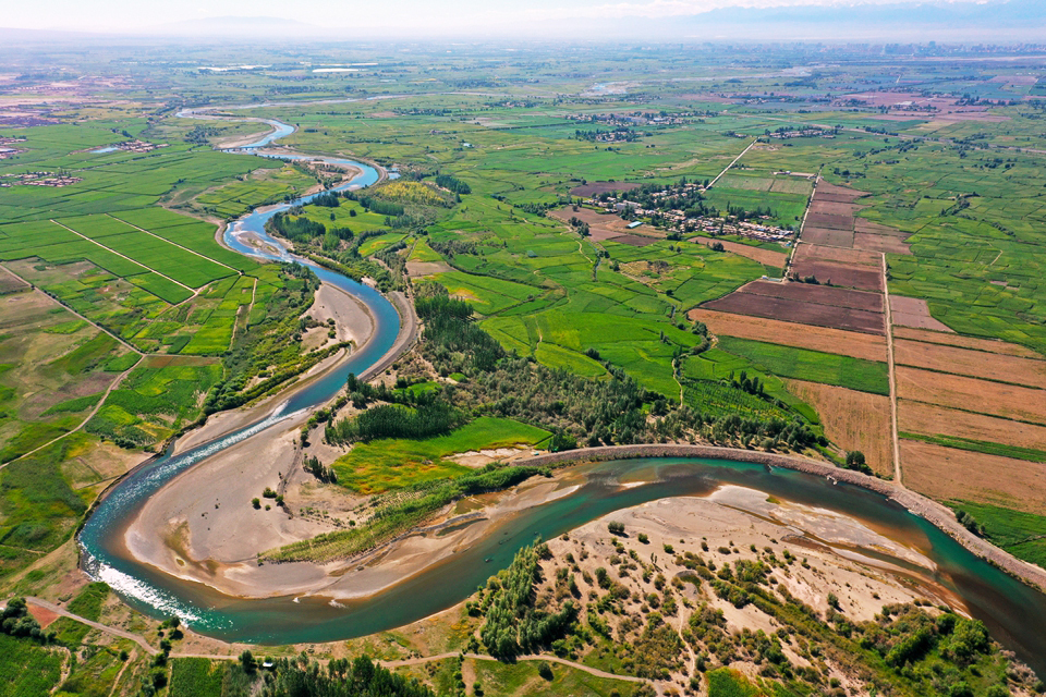 初秋张掖黑河两岸水清岸绿好风光