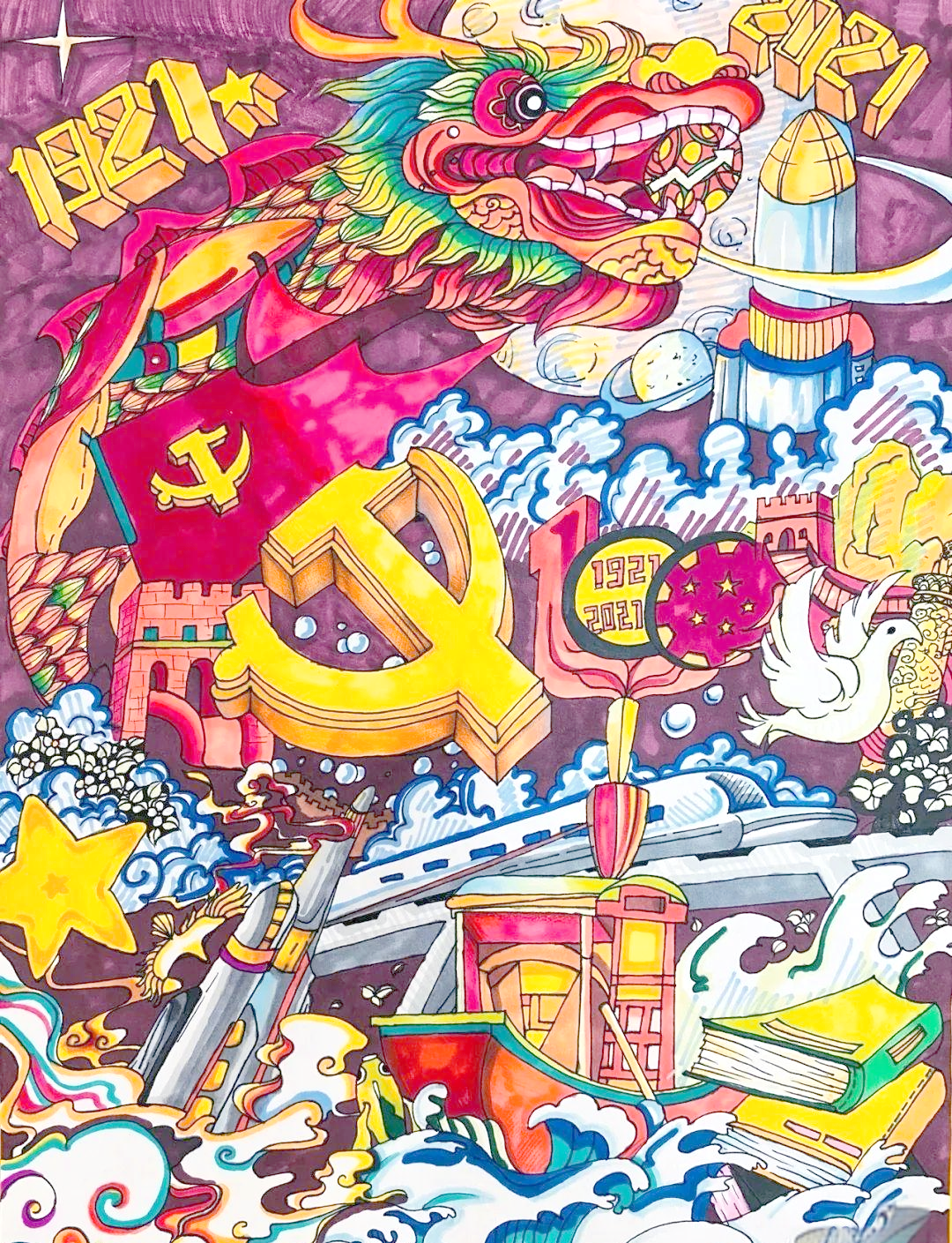 众多爱国主题绘画,展现少先队精神与强国梦想,传递红色文化与家国情怀