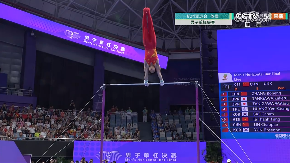 包揽金银!张博恒,林超攀获得杭州亚运会男子单杠冠亚军