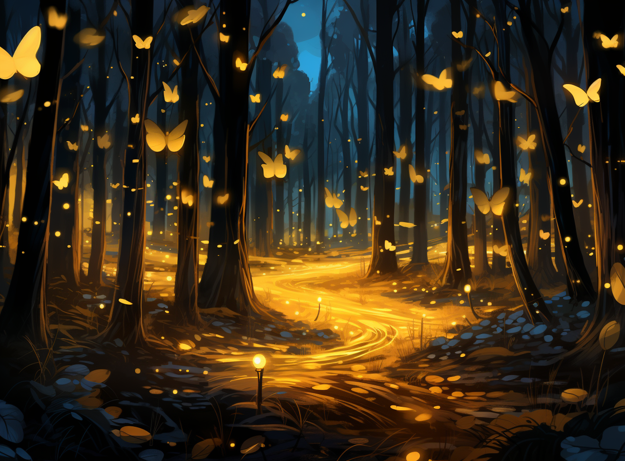 「ai绘画」夏夜幻境:萤火虫森林中的神秘舞蹈