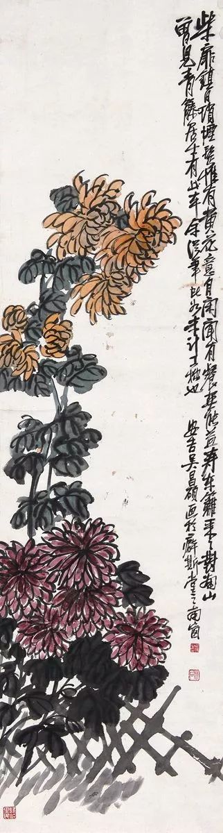 国画大师吴昌硕画的花卉菊花,有种古朴的美!