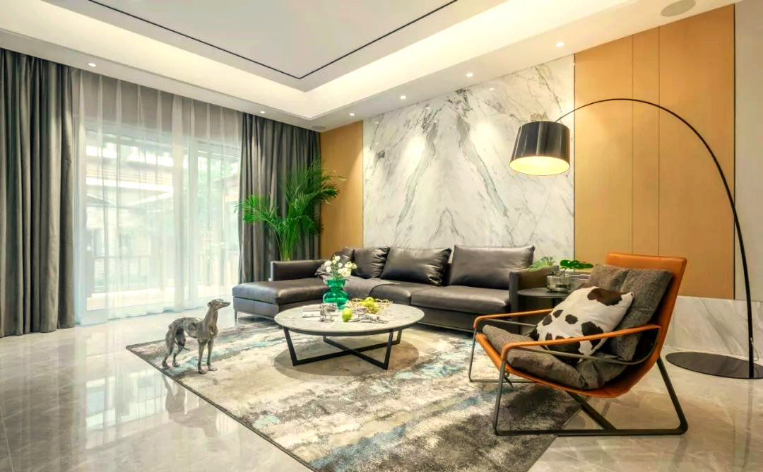 一,客厅铺装亮光灰色砖接下来,让