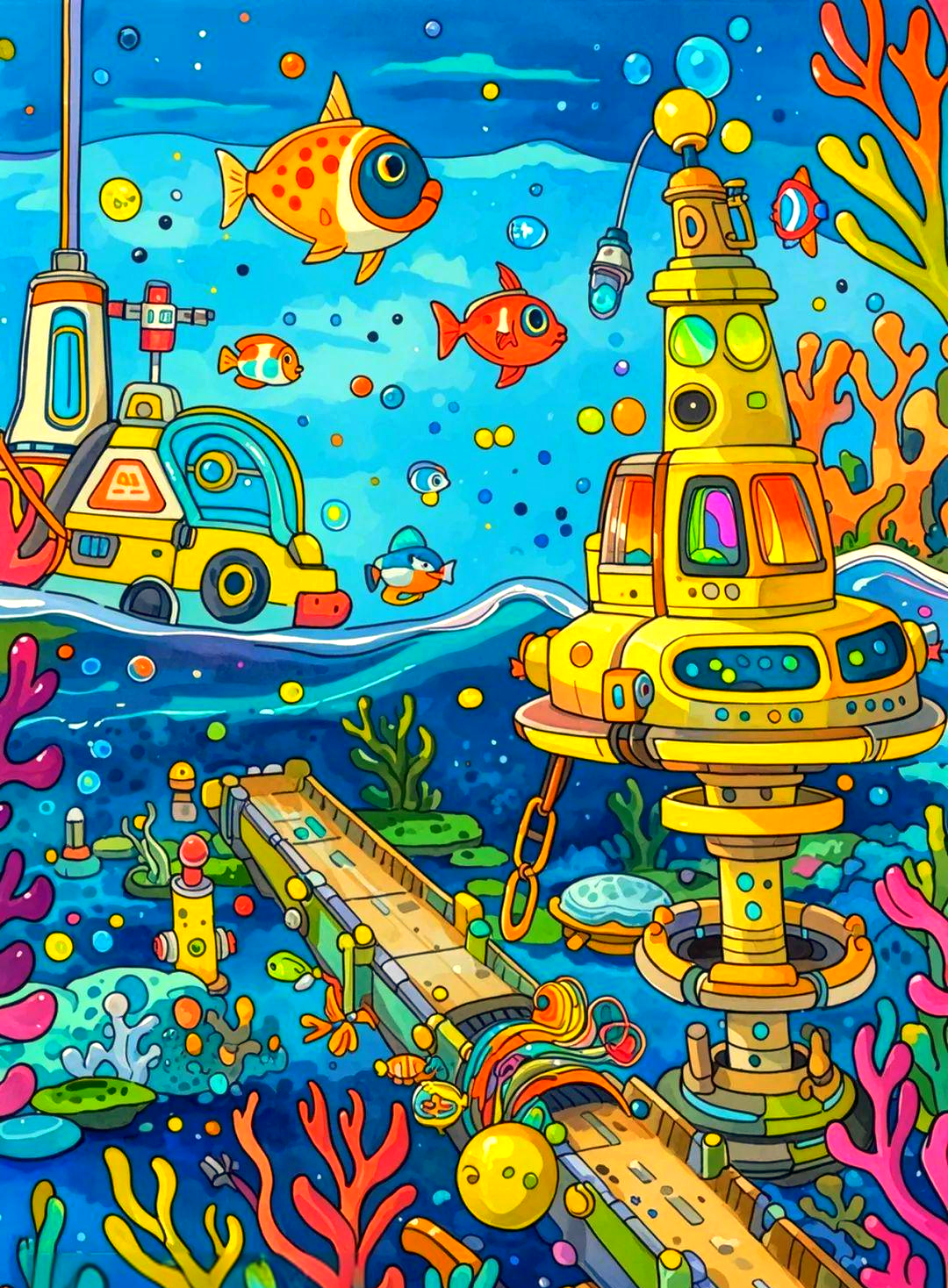 众多海底科幻儿童美术作品,展现未来海底世界的无限可能