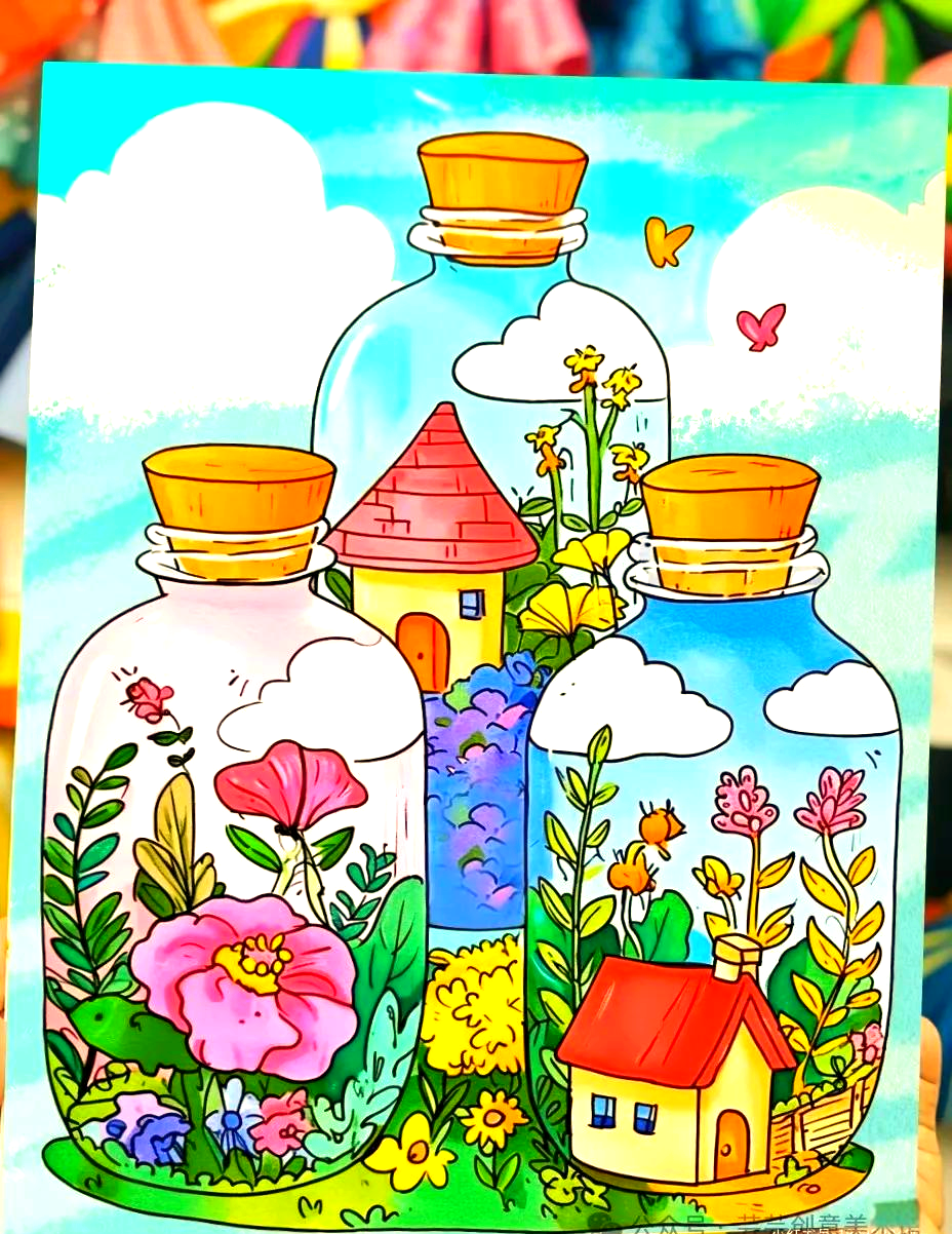 春天主题的创意美术绘画,适合初学者临摹与学习