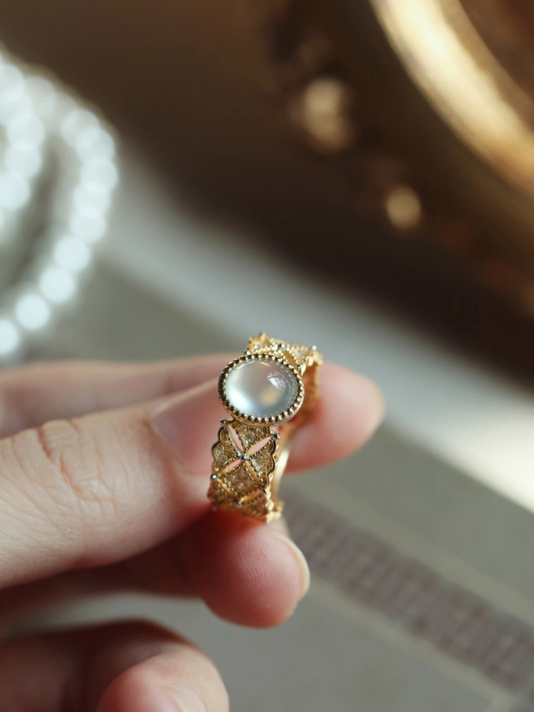 中性复古风白冰翡翠戒指帅爆了