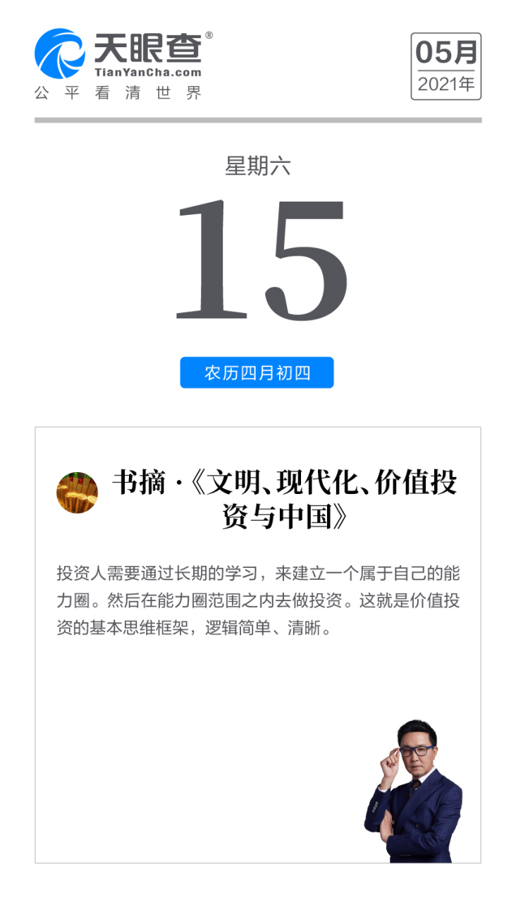 天眼查商业日历# 2021年5月15日,农历四月初四.