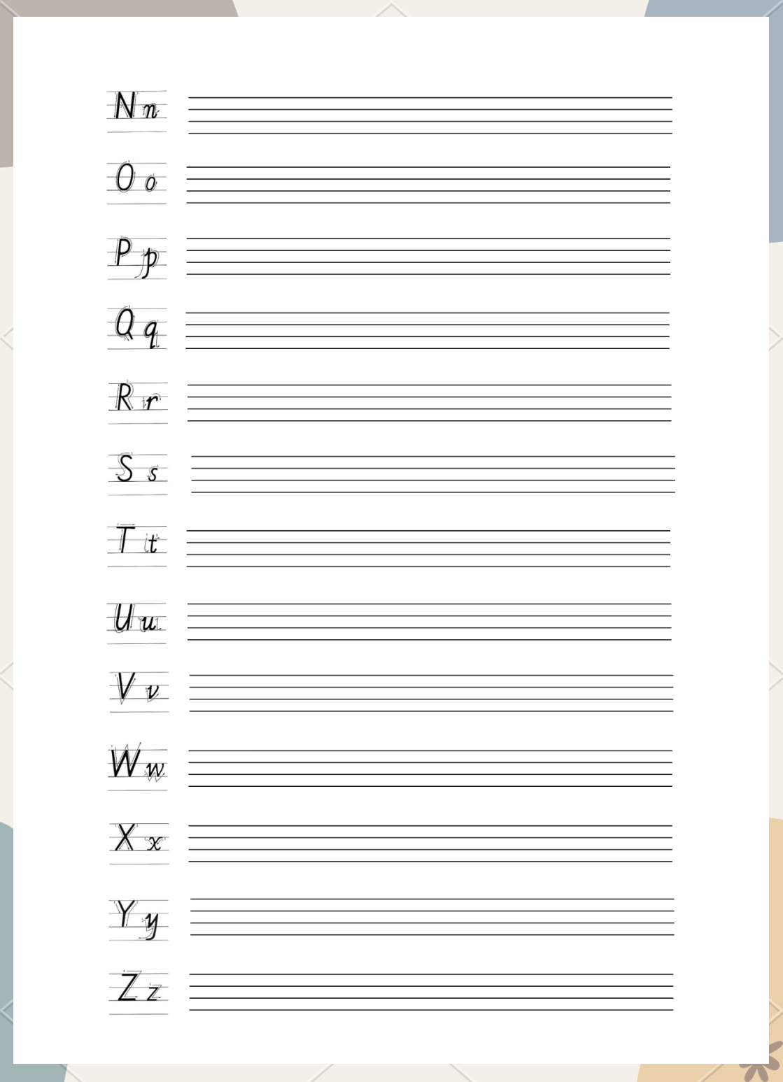 26个英文字母书写规范与笔顺演示,附四线三格示例